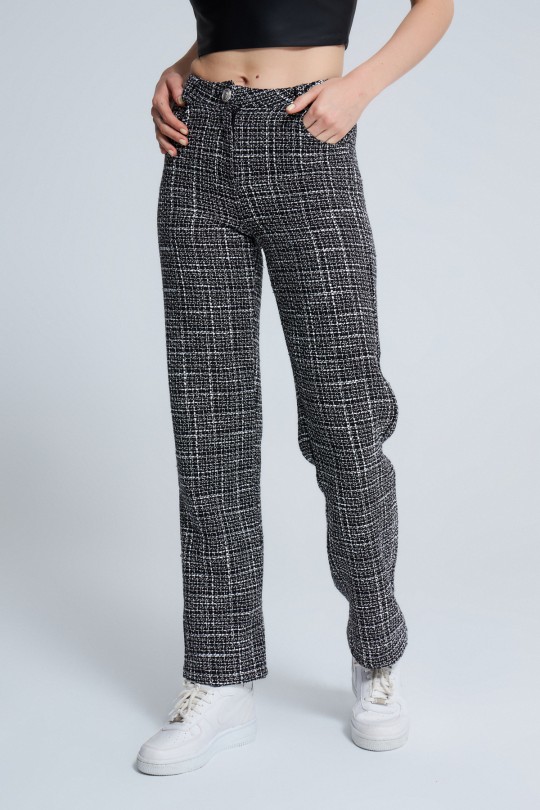 FLAT LEG TUVITED TROUSERS BLACK/WHITE - BERFUĞ KIRAN (1)