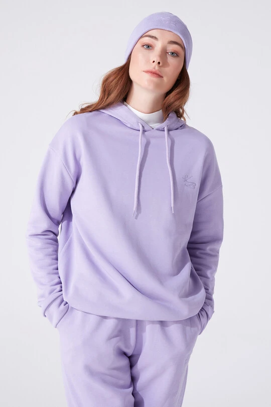 Fliederfarbenes Kapuzen-Sweatshirt mit weitem Schnitt 