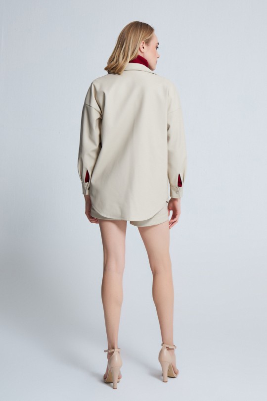 VİSON FRESH FRONT DETAILED LEATHER SHIRT MINK - 3