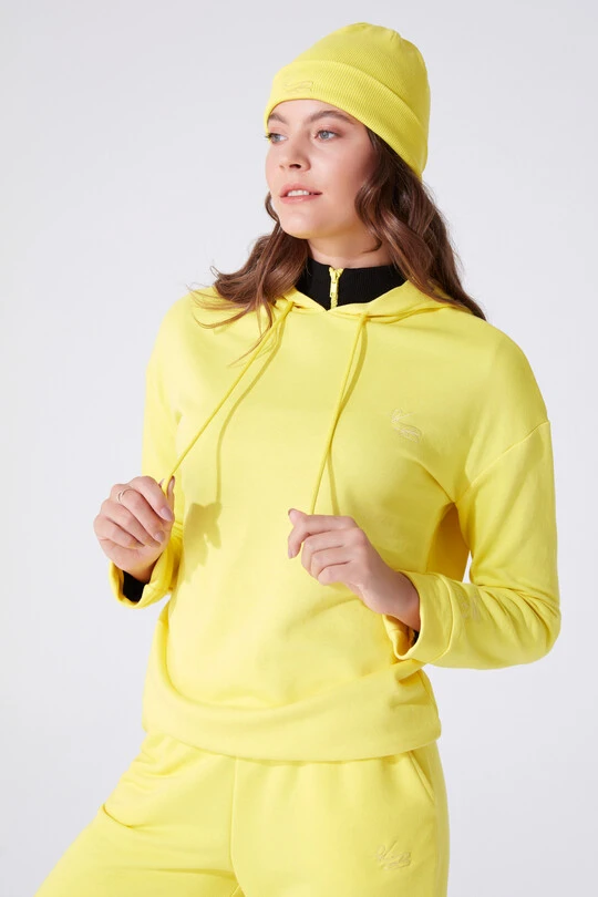 Gelbes Kapuzen-Sweatshirt mit weitem Schnitt 