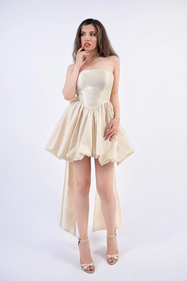 GOLD BACK-TIED STRAPLESS TAFFETA DRESS - 3
