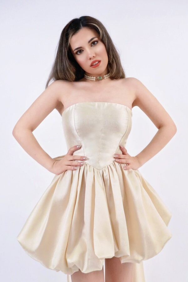 GOLD BACK-TIED STRAPLESS TAFFETA DRESS - 5