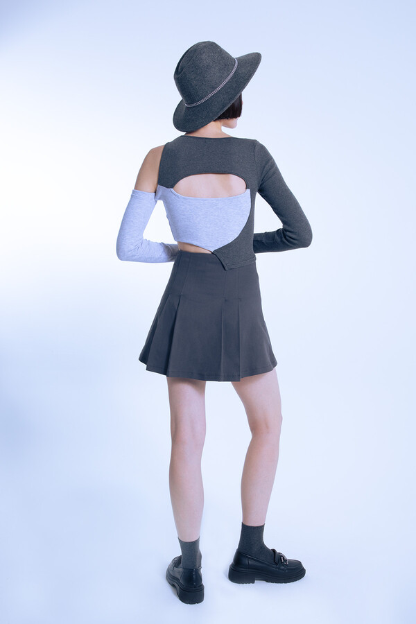 Gray high-waist pleated skort - 6