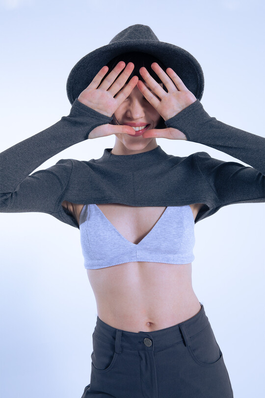 Gray Short Triangle Ribbed Bustier - BERFUĞ KIRAN