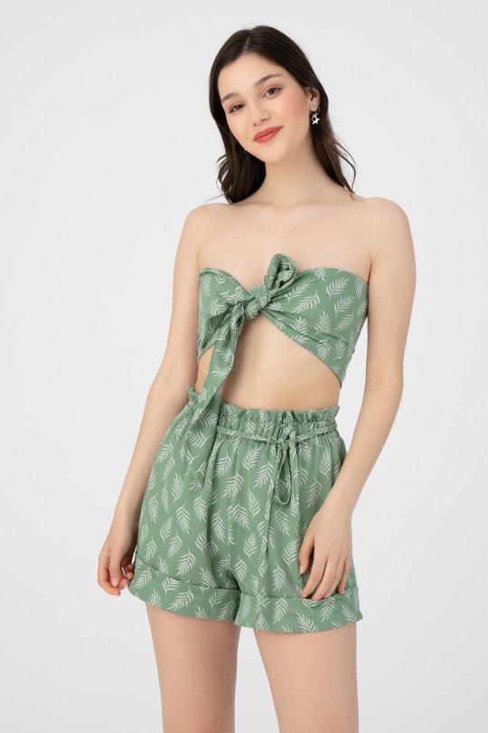 GREEN ELASTIC WAISTED SLEEPY SHORTS - BERFUĞ KIRAN (1)