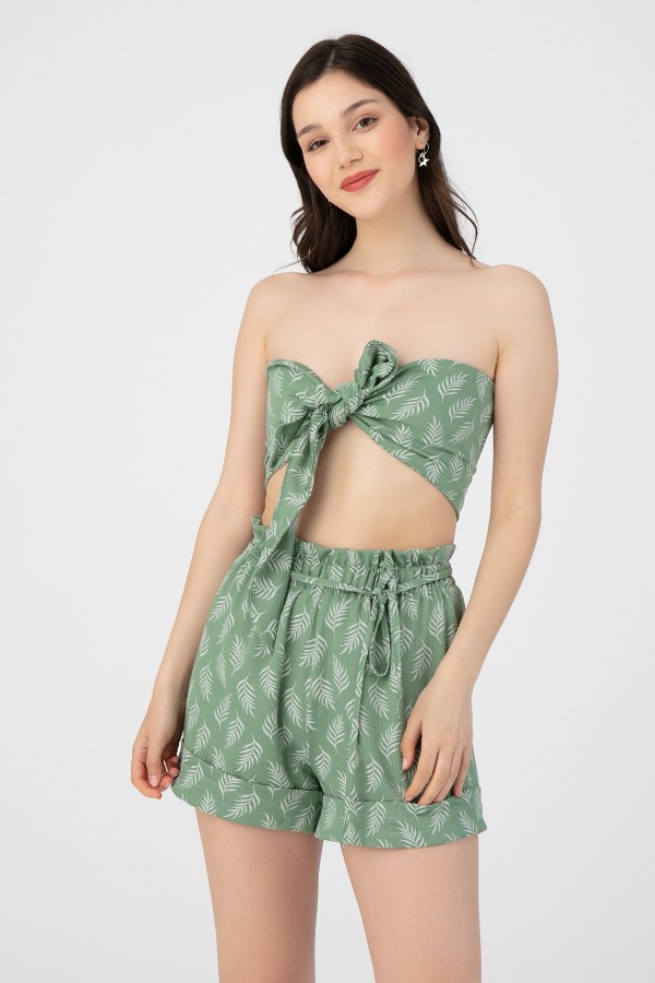 GREEN ELASTIC WAISTED SLEEPY SHORTS - 2