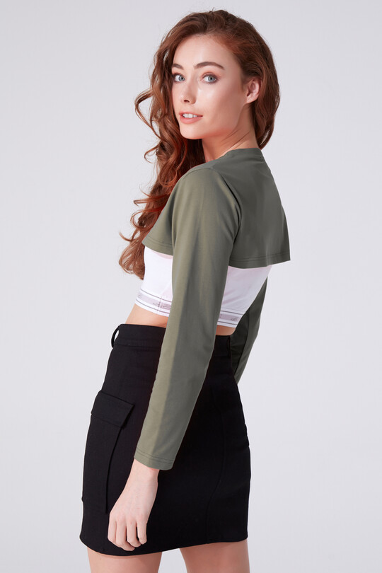 KHAKİ LONG SLEEVE CROP - 3