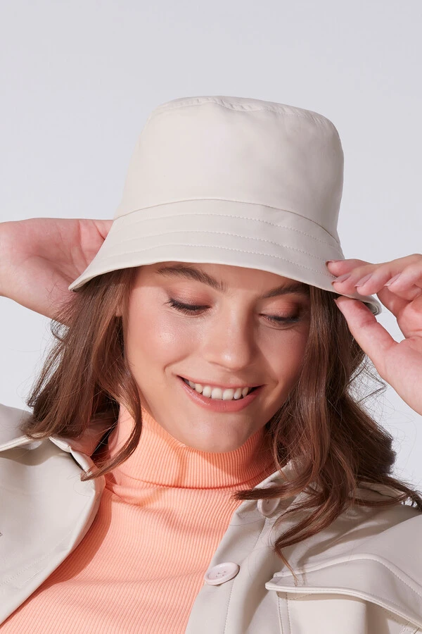 Hellbeiger Leder-Bucket-Hut - 2