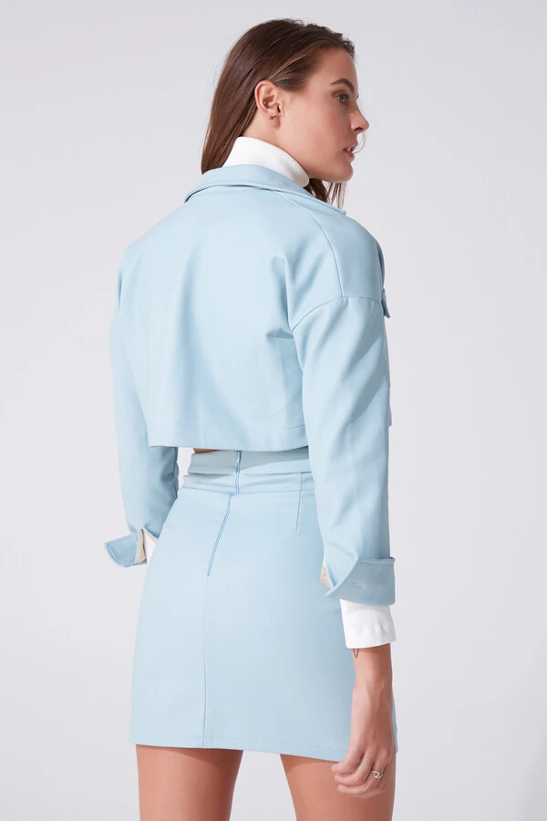 Hellblaue kurze Lederjacke - 3
