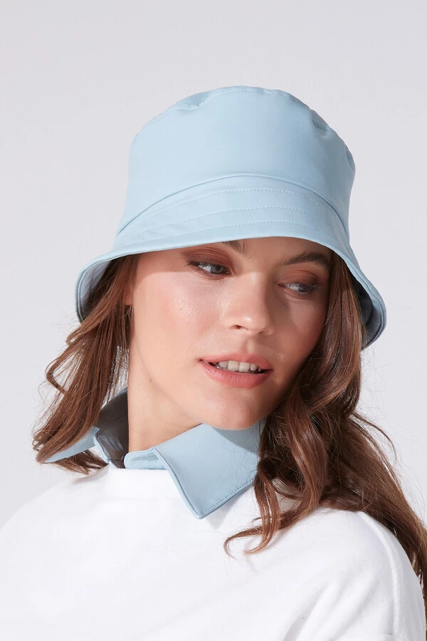 Hellblauer Leder-Bucket-Hut - 1
