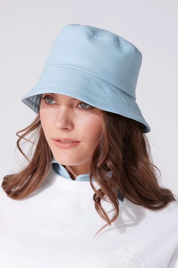 Hellblauer Leder-Bucket-Hut - 2