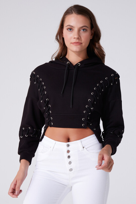 HOODED ROPE DETAILED SWEATSHIRT 