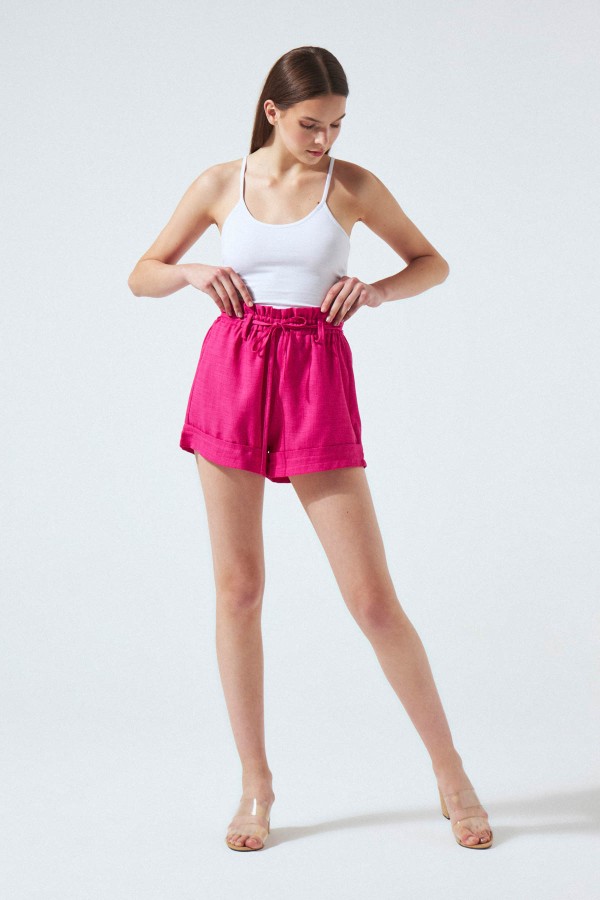 Pink Elastic Waist Loose Shorts - 1