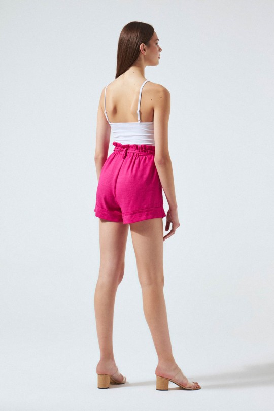 Pink Elastic Waist Loose Shorts - 3