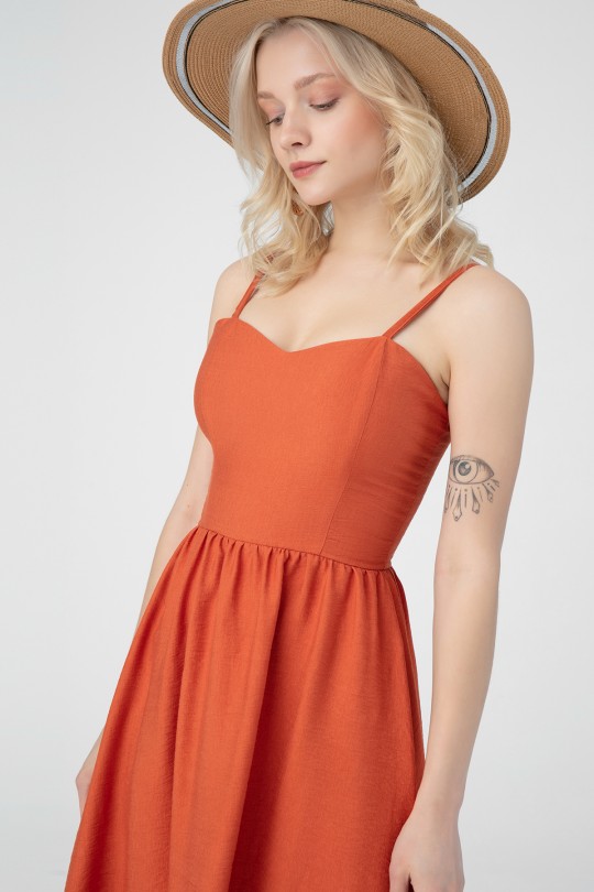 Brick Strappy Midi Dress - 2