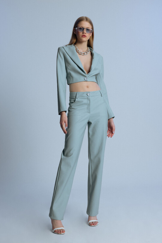 Blue Short Leather Jacket - BERFUĞ KIRAN