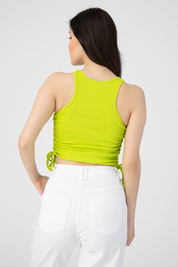 Lime Ruched Side Ribbed Crop Top - 3