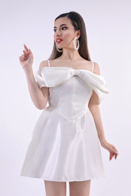 IVORY FRONT-TIED STRAP MINI DRESS - 1