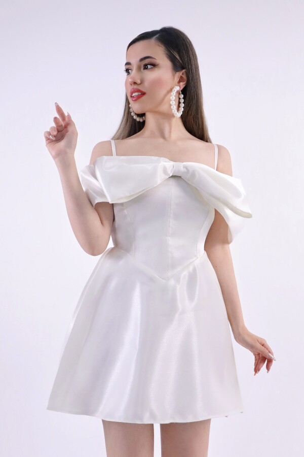 IVORY FRONT-TIED STRAP MINI DRESS - 1