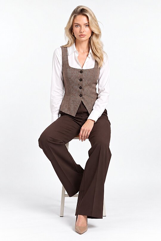 KAHVERENGİ DÜZ PAÇA KUMAŞ PANTOLON - 4
