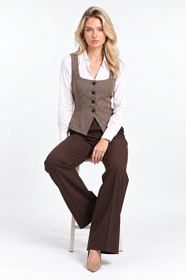 KAHVERENGİ DÜZ PAÇA KUMAŞ PANTOLON - 4
