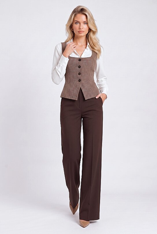 KAHVERENGİ DÜZ PAÇA KUMAŞ PANTOLON - 3