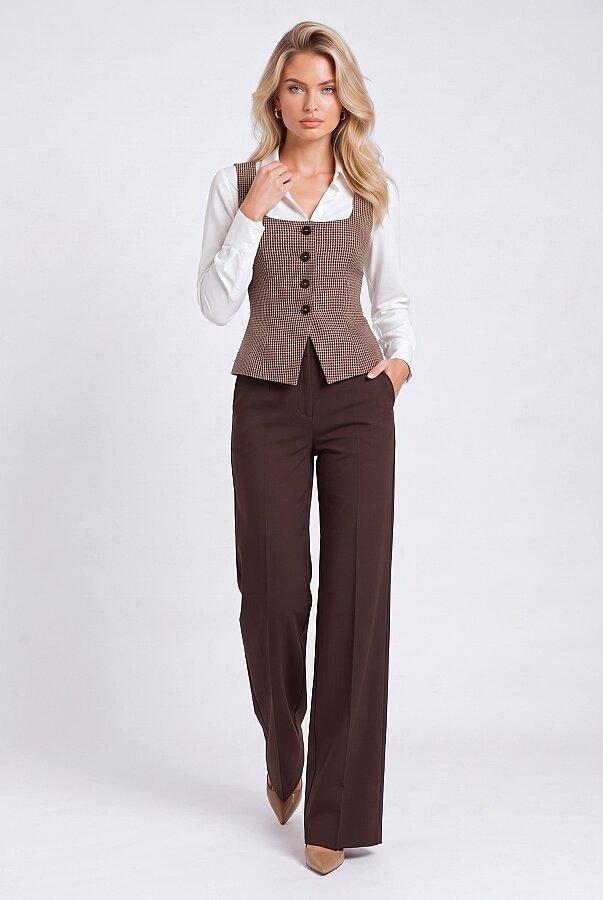 KAHVERENGİ DÜZ PAÇA KUMAŞ PANTOLON - 3