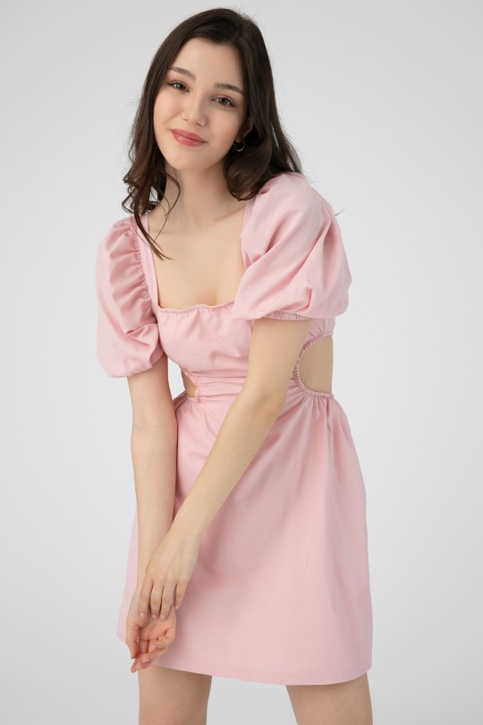 Kleid in Puderton mit seitlichen Cut-outs und Rücken zum Binden - 3