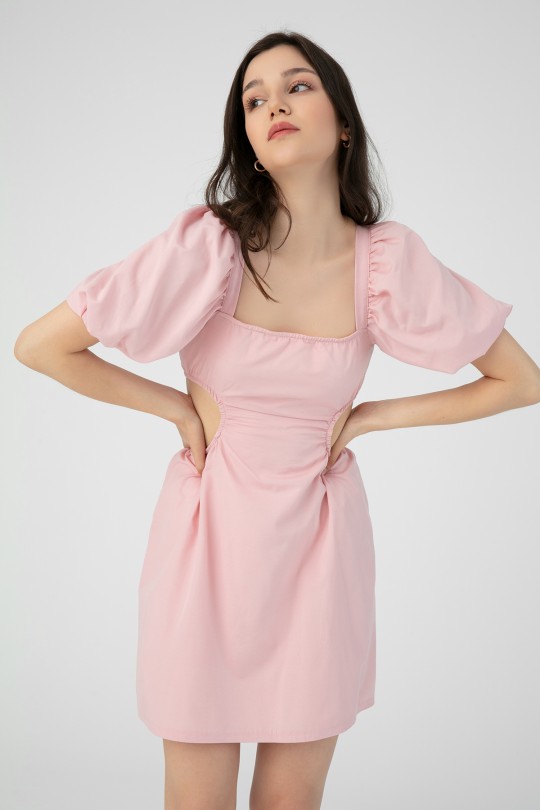Kleid in Puderton mit seitlichen Cut-outs und Rücken zum Binden - 2