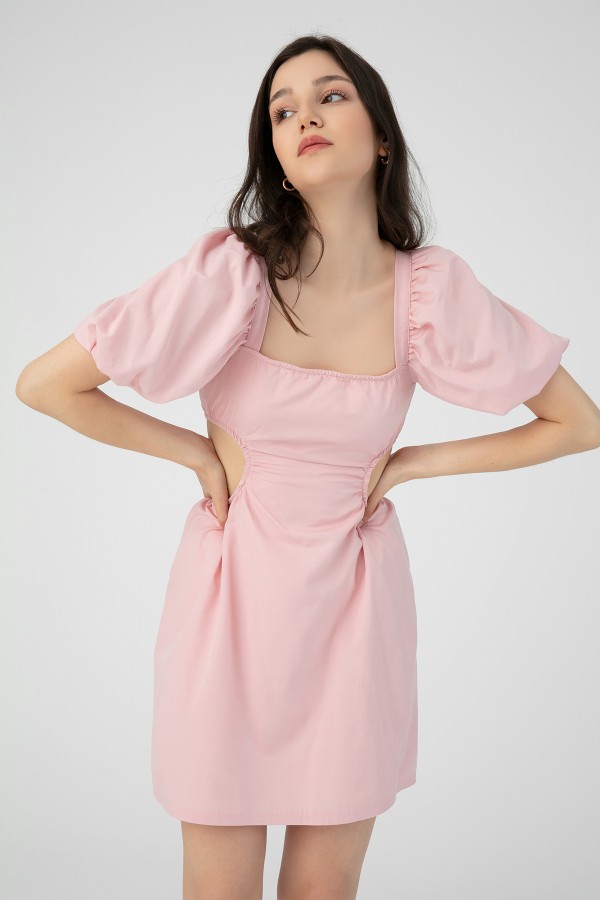 Kleid in Puderton mit seitlichen Cut-outs und Rücken zum Binden - 2