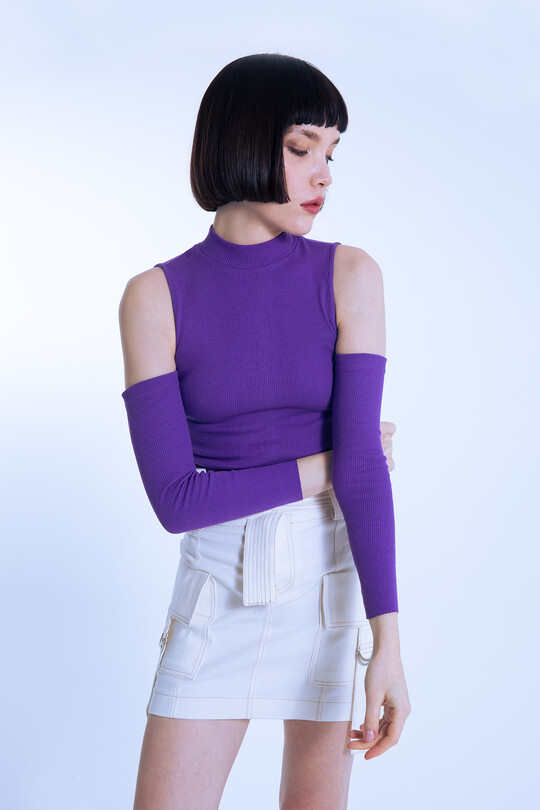 KURZE VERSANDBLUSE MIT OFFENEN SCHULTERN LILA - 2