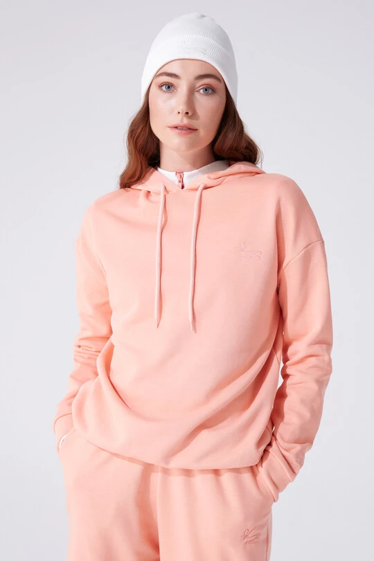 Lachsfarbenes Kapuzen-Sweatshirt mit weitem Schnitt 