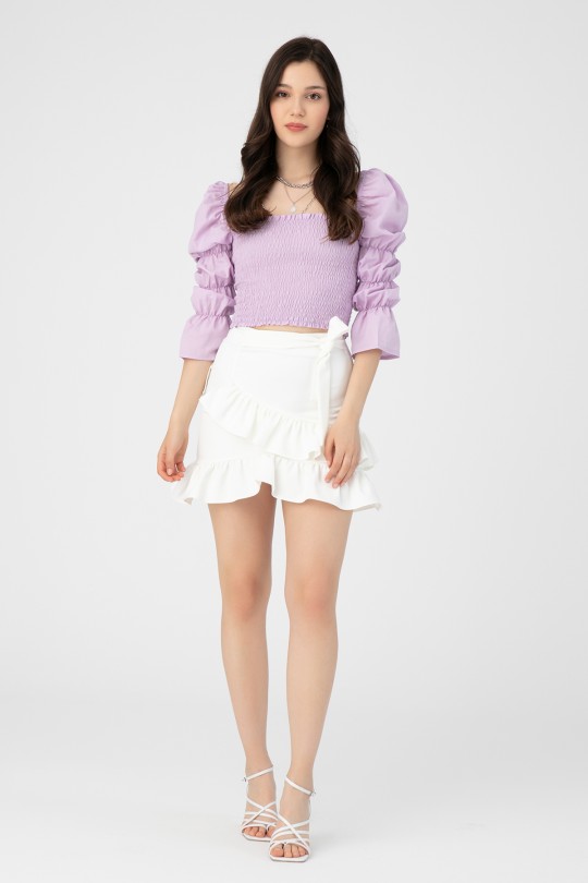 Lila Bluse mit elastischem Karree-Ausschnitt - 2