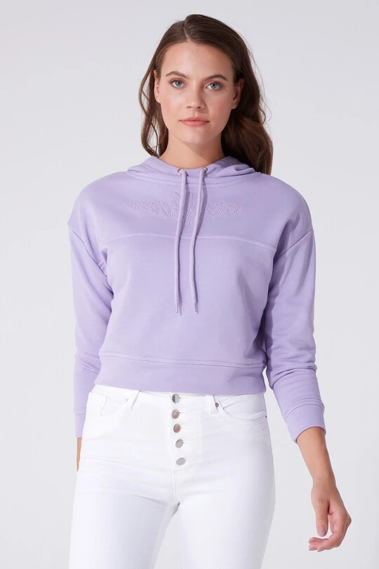 Lila kurzes Sweatshirt mit Kapuze 