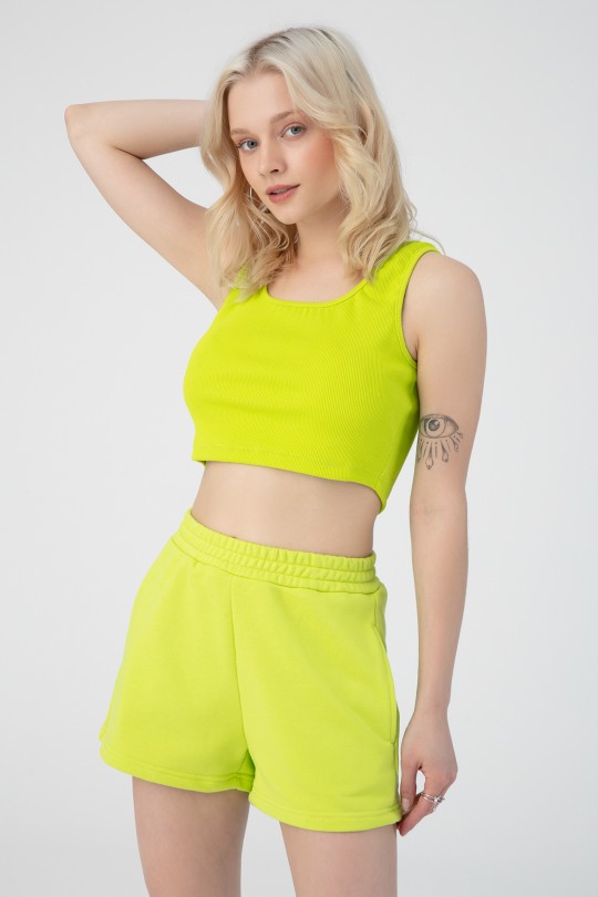 LİME SIFIRKOLLU FİTİLLİ CROP - BERFUĞ KIRAN
