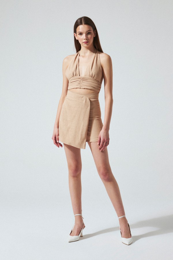 LINEN BUSTIER WITH NECK AND BACK-Tie VZN - 1
