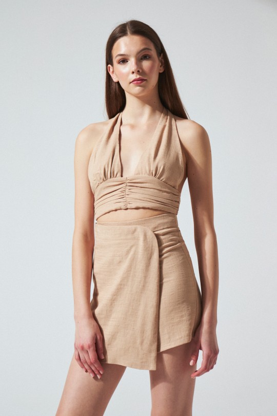 LINEN BUSTIER WITH NECK AND BACK-Tie VZN - 2