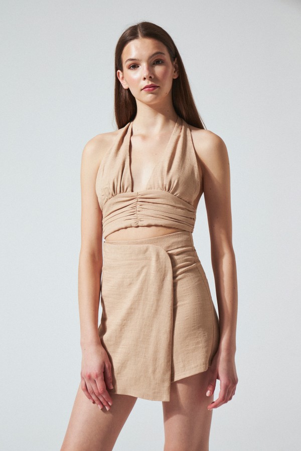 LINEN BUSTIER WITH NECK AND BACK-Tie VZN - 2