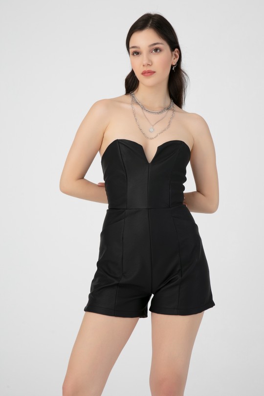 LINING BACK LEATHER JUMPSUIT BLACK - 2
