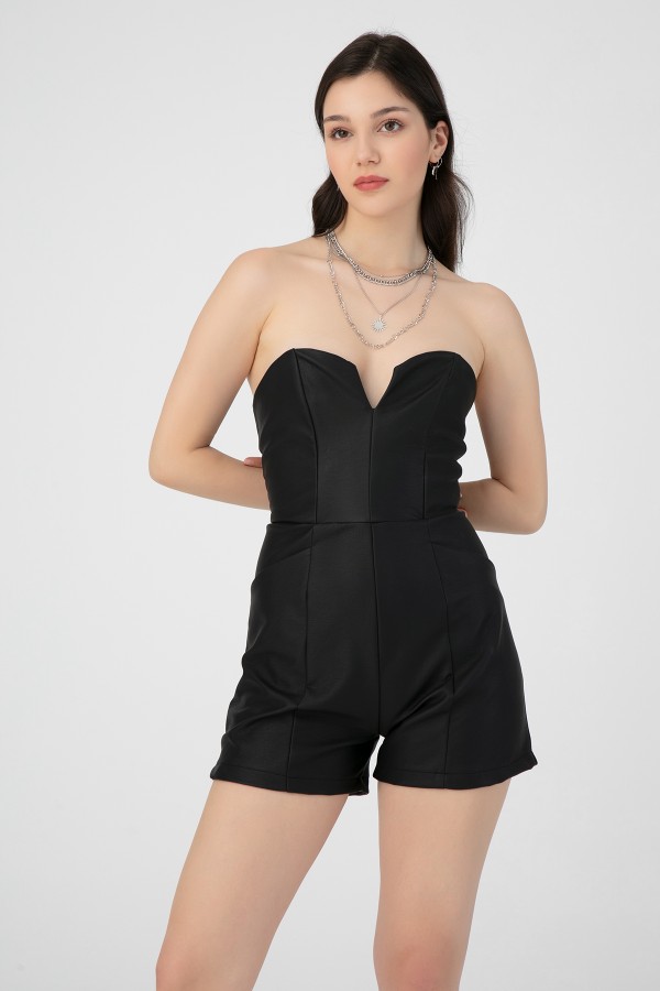LINING BACK LEATHER JUMPSUIT BLACK - 2