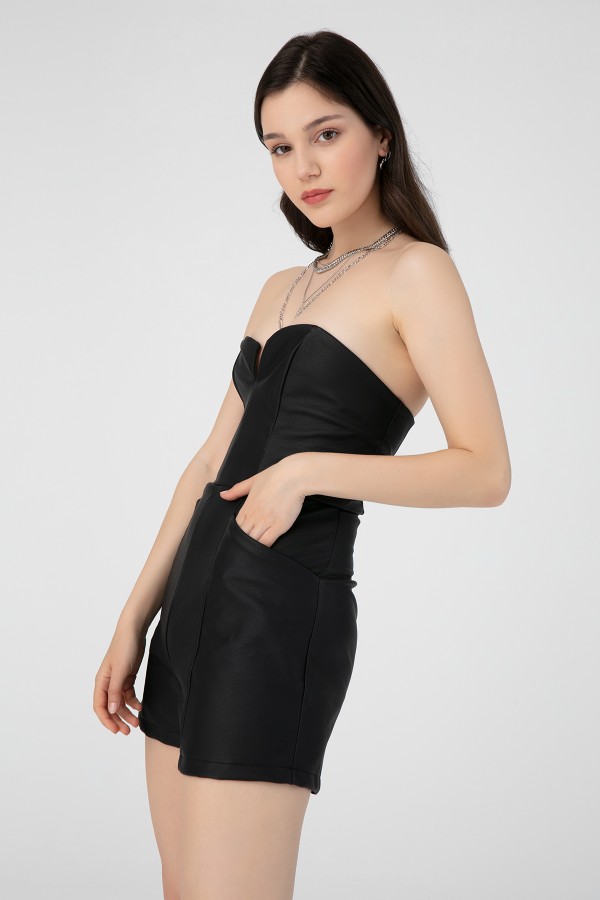 LINING BACK LEATHER JUMPSUIT BLACK - 3