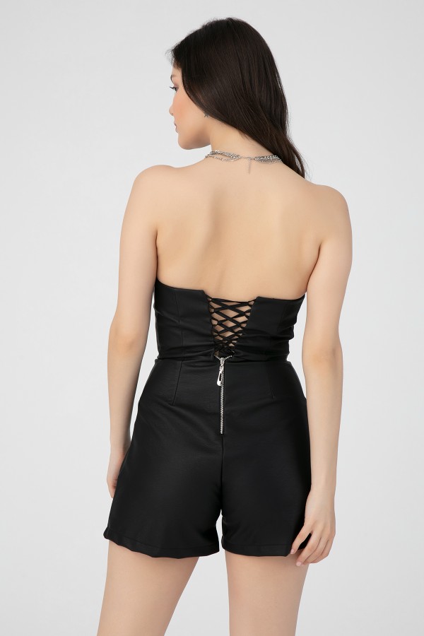 LINING BACK LEATHER JUMPSUIT BLACK - 4