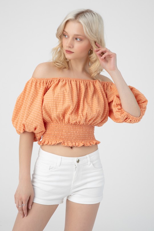 LOW SHOULDER ELASTIC BLOUSE - 2
