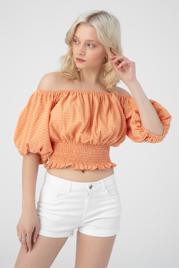 LOW SHOULDER ELASTIC BLOUSE - 2