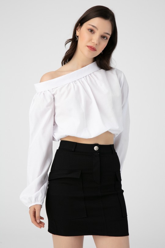 LOW SHOULDER ELASTIC BLOUSE - BERFUĞ KIRAN