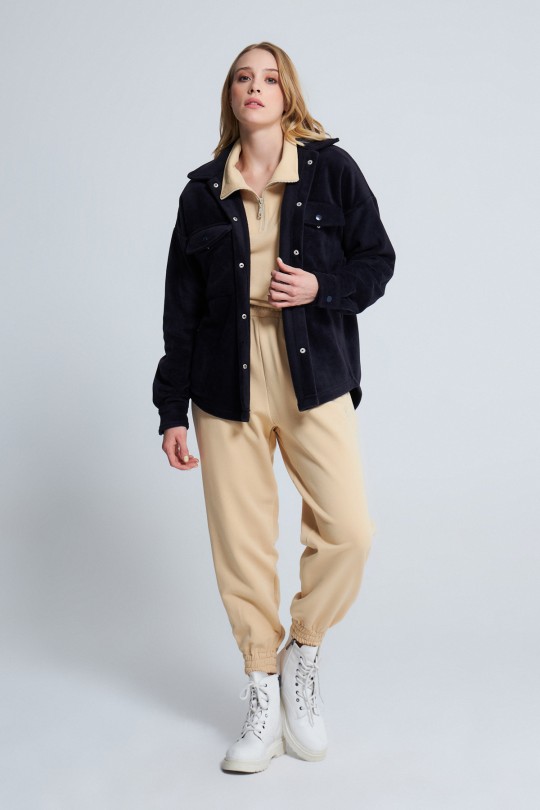 MARINEBLAUE FLEECEJACKE MIT ZAUNDETAIL - 2