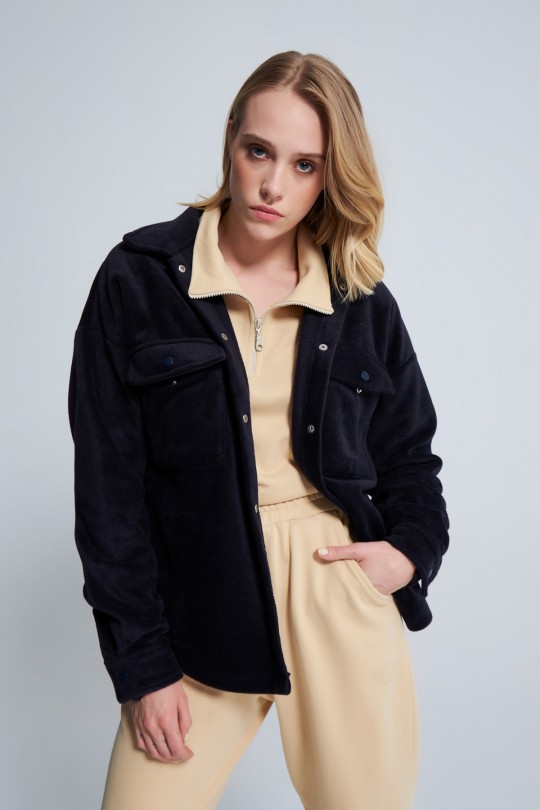 MARINEBLAUE FLEECEJACKE MIT ZAUNDETAIL - 3