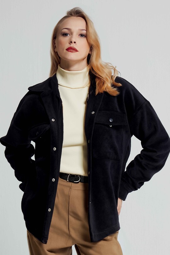 MARINEBLAUE FLEECEJACKE MIT ZAUNDETAIL - 1