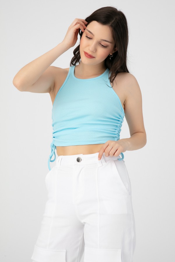MAVİ YANLARI BÜZGÜLÜ KAŞKORSE CROP - 2