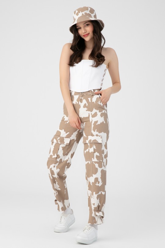 MILA PRINT DENIM TROUSERS MİNK 